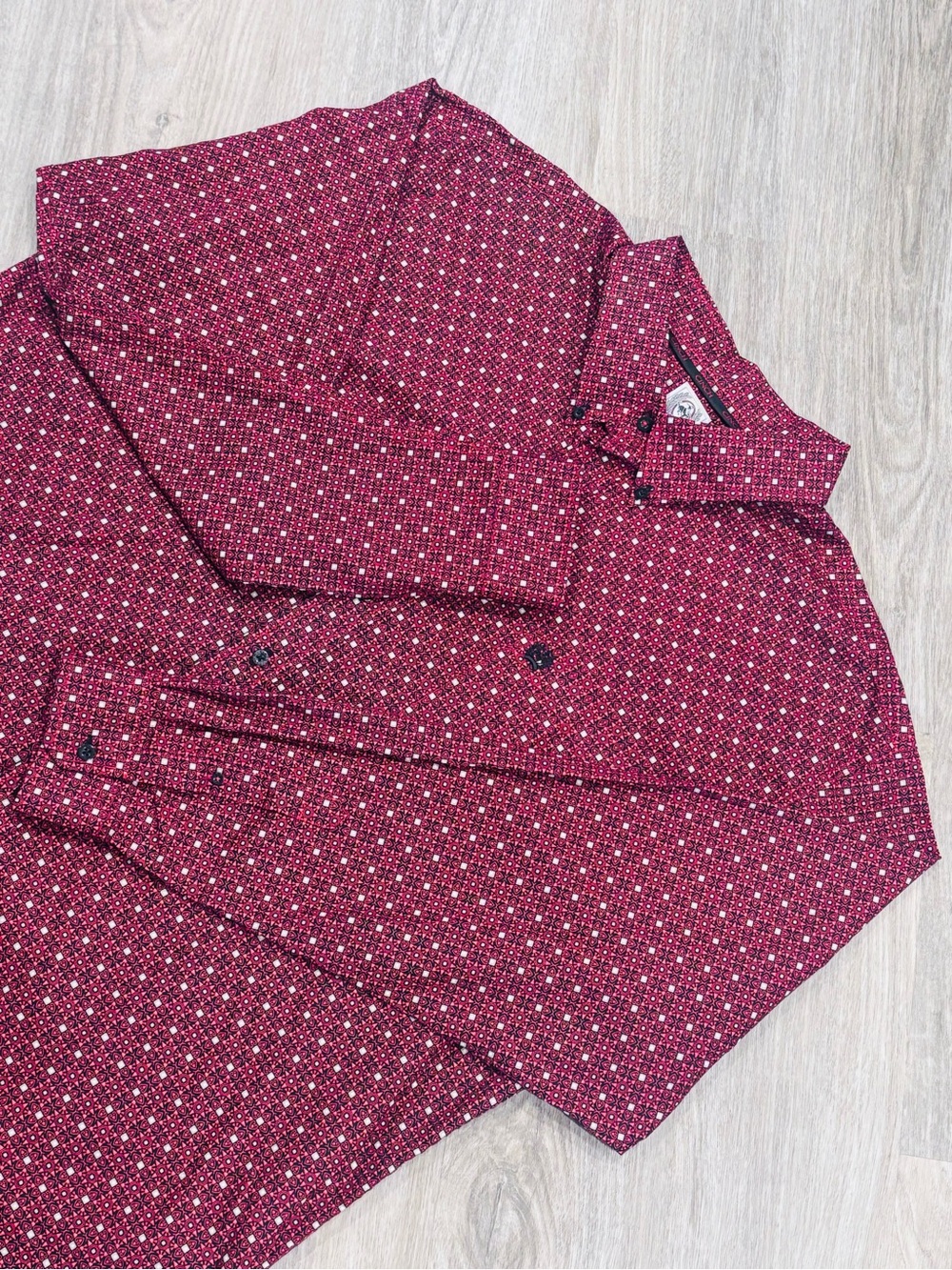 Cinch Mens Shirt Size XXL Burgundy Red Geometric Western Long Sleeve Button Up